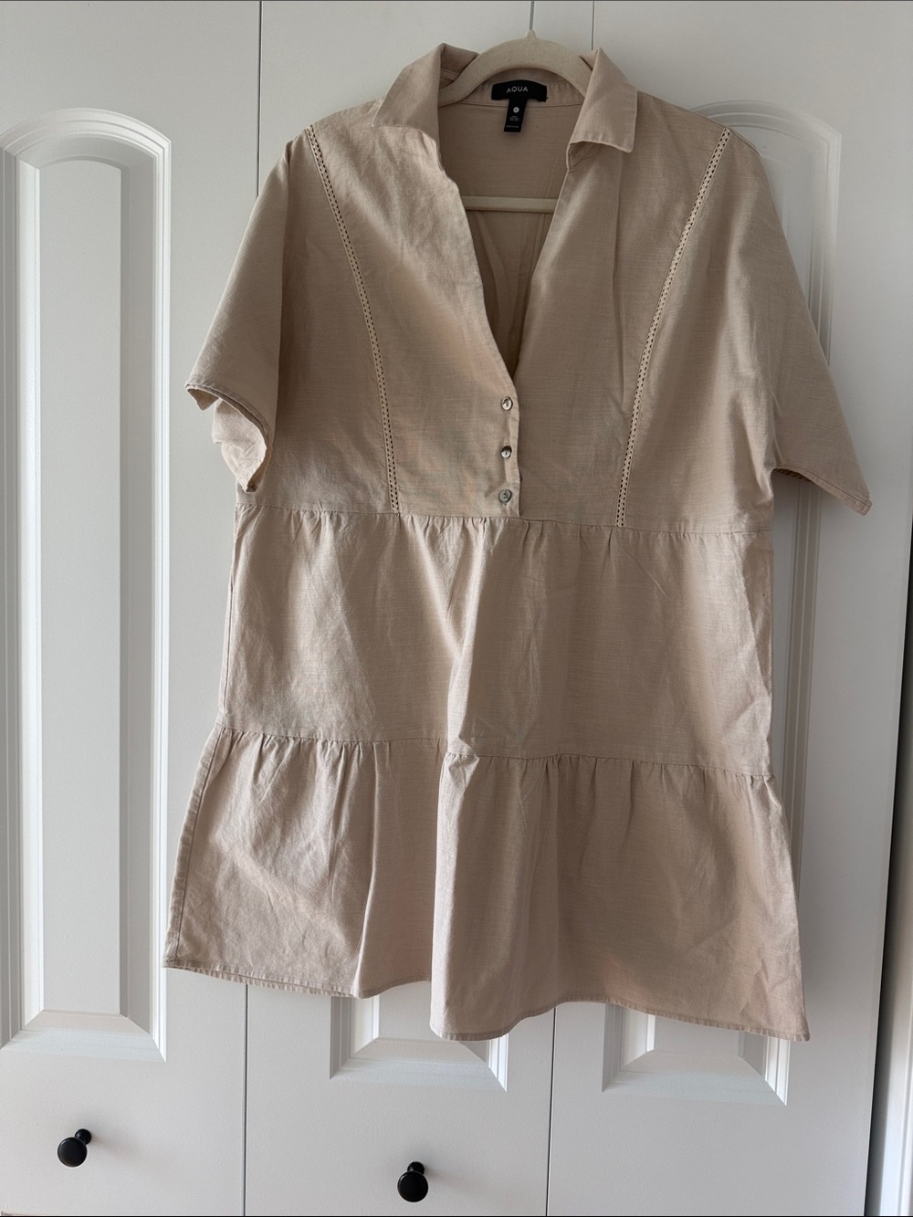 Aqua Lightweight Cream Button-Front Mini Dress